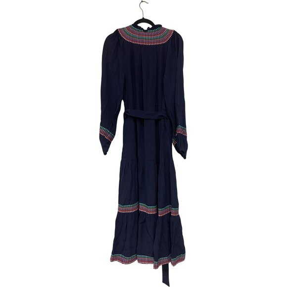 Boden Womens Yoke Midi Dress Size UK 14R US 10 R Navy Blue Embroidered D1130 NWT - Picture 3 of 12